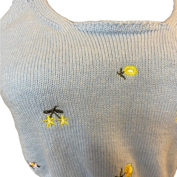 Baby Blue Cropped Floral Embroidered Sweater Tank Top - Picture 11 of 13